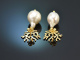 Coral reef! Chic earrings baroque cultured pearls black enamel silver 925 gold-plated