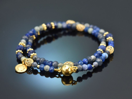 Deep Blue! Fancy Armband aus Saphir Kyanit Sodalith Labradorit und Silber 925 vergoldet