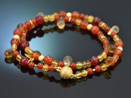 Summery Orange! Fancy Armband 2reihig Karneol Citrin Achat Silber 925 vergoldet