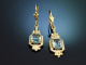 Pforzheim um 1930! H&uuml;bsche Art Deco Ohrringe mit Blauen Topasen aus Gold 585