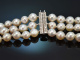 Around 2010! Particularly fine cultured pearl necklace 3 rows with diamond clasp white gold 585