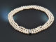 Around 2010! Particularly fine cultured pearl necklace 3 rows with diamond clasp white gold 585