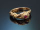 S&uuml;ddeutsch um 1930! Schlangenring mit Diamanten und Rubin aus Gold 585