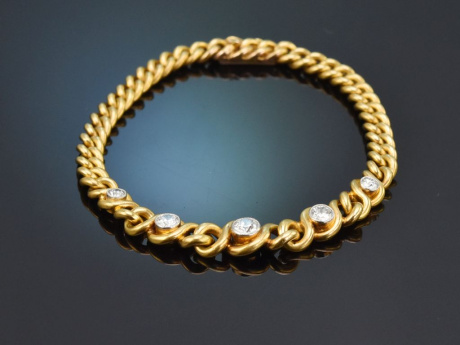 Hanau um 1915! Antikes Panzer Armband mit 0,9 ct Altschliff Diamanten aus Gold 585