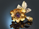 Tegernsee um 1980! Gro&szlig;e Bl&uuml;ten Brosche mit Amethyst von Bertele aus vergoldetem Silber