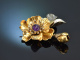 Tegernsee um 1980! Gro&szlig;e Bl&uuml;ten Brosche mit Amethyst von Bertele aus vergoldetem Silber