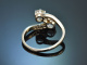 Austria around 1920! Toi et moi ring with 0.6 ct diamond roses in 585 white gold