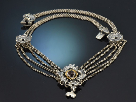 Salzburg um 1930! Sch&ouml;ne Trachten Kette mit Granat aus Silber 800