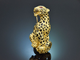 Frankreich um 1965! Seltene Leoparden Brosche mit Emaille...