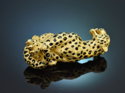 Frankreich um 1965! Seltene Leoparden Brosche mit Emaille...