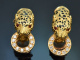 Frankreich um 1965! Seltene Leoparden Ohrringe Emaille Diamanten und Rubine Gold 750