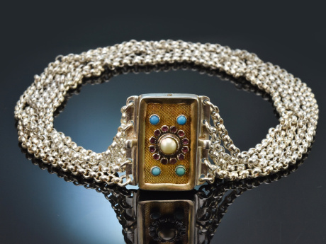 Bayern um 1900! H&uuml;bsche Trachten Kropfkette 5reihig aus Silber