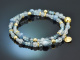 Soft Blue! Zweireihiges Fancy Armband mit Aquamarin Blautopas Saphir und Angelit Silber 925 vergoldet