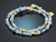 Soft Blue! Zweireihiges Fancy Armband mit Aquamarin Blautopas Saphir und Angelit Silber 925 vergoldet