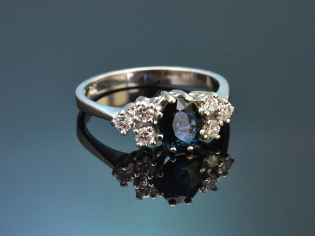 Um 1975! Sch&ouml;ner Saphir Ring mit Brillanten aus Wei&szlig;gold 585