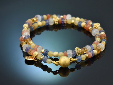 Day &amp; Night! Fancy Armband Kyanit Tansanit Mondstein Citrin Calcit Silber 925 vergoldet