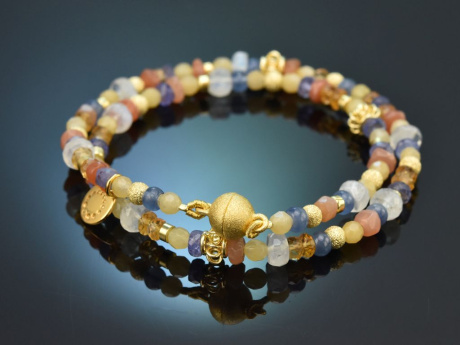 Day &amp; Night! Fancy Armband Kyanit Tansanit Mondstein Citrin Calcit Silber 925 vergoldet