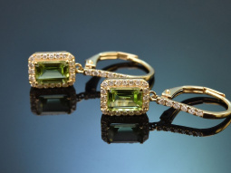 Fine Green! Sch&ouml;ne Peridot Diamant Ohrringe aus Gold...