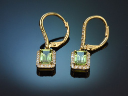 Fine Green! Sch&ouml;ne Peridot Diamant Ohrringe aus Gold...