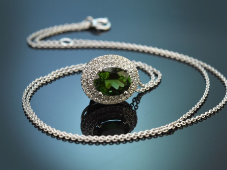 Deep Green! Collier mit gr&uuml;nem Turmalin und Diamanten aus Wei&szlig;gold 750