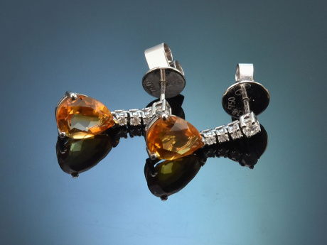 Klassische Ohrringe mit Citrinen und Brillanten aus Wei&szlig;gold 750