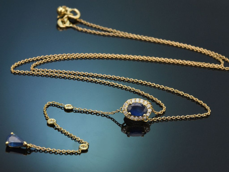 Delicate Y-necklace with sapphires and diamonds in 750 yellow gold