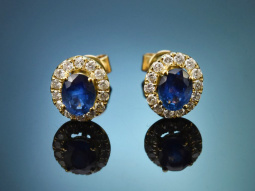 Klassische Saphir Ohrringe mit Diamanten aus Gold 750