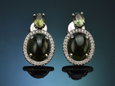 Edle gr&uuml;ne Turmalin Ohrringe mit Brillanten aus Wei&szlig;gold 750