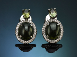 Edle gr&uuml;ne Turmalin Ohrringe mit Brillanten aus...