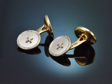 Um 1930! Art Deco Manschettenkn&ouml;pfe mit Perlmutt aus Platin und Gold 585