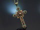 Siebenb&uuml;rgen um 1880! Antiker gro&szlig;er Granat-T&uuml;rkis Kreuz Anh&auml;nger mit Originaletui aus Silber
