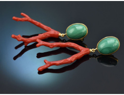 Chic Italian earrings with coral branches and malachite...