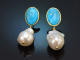 Beautiful Italian earrings featuring turquoise and cultured pearl drops, crafted from 925 silver