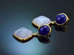 Italienische Ohrringe mit Lapislazuli und Chalzedon aus...
