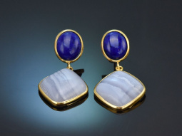 Italienische Ohrringe mit Lapislazuli und Chalzedon aus...
