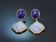 Italienische Ohrringe mit Lapislazuli und Chalzedon aus vergoldetem Silber 925