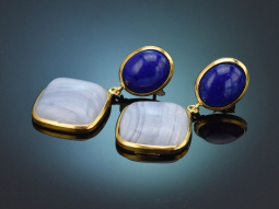 Italienische Ohrringe mit Lapislazuli und Chalzedon aus...