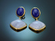Italienische Ohrringe mit Lapislazuli und Chalzedon aus vergoldetem Silber 925