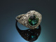 Augsburg um 1920! Art Deco Ring mit gr&uuml;nem Turmalin und Diamanten aus Wei&szlig;gold 585