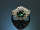 Augsburg um 1920! Art Deco Ring mit gr&uuml;nem Turmalin und Diamanten aus Wei&szlig;gold 585