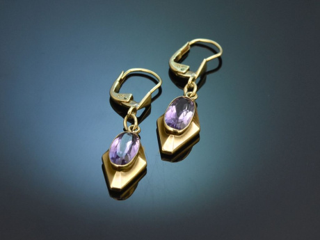 Augsburg um 1930! Art Deco Ohrringe mit Amethysten aus Gold 585