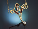 Sch&ouml;nes Plique &agrave; Jour Collier im Jugendstil mit Aquamarin und Fensteremail aus Gold 585