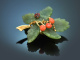 Munich around 1955! Leaf brooch with lucky beetle made of jadeite coral and 750 gold