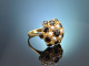 Um 1955! Sch&ouml;ner Granat Ring mit Saatperlen aus Gold 750