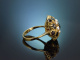 Um 1955! Sch&ouml;ner Granat Ring mit Saatperlen aus Gold 750