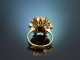 Um 1955! Sch&ouml;ner Granat Ring mit Saatperlen aus Gold 750