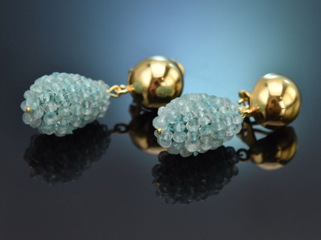 Himmelblau! Sch&ouml;ne Tropfen Ohrringe aus Aquamarinen und vergoldetem Silber 925