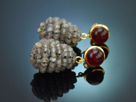 Labradorit und Achat! Sch&ouml;ne Tropfen Ohrringe aus vergoldetem Silber 925