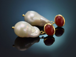 Roter Achat und Perle! Sch&ouml;ne Tropfen Ohrringe aus...