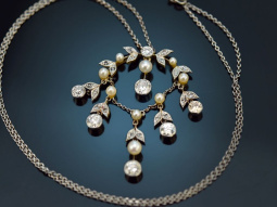 Um 1915! Englisches Diamant Collier mit Saatperlen aus...